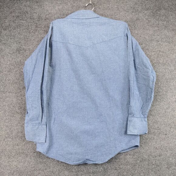 Fly Cattleman Pearl Snaps Button Down Shirt Long Sleeve Mens Size M Blue - Picture 3 of 12